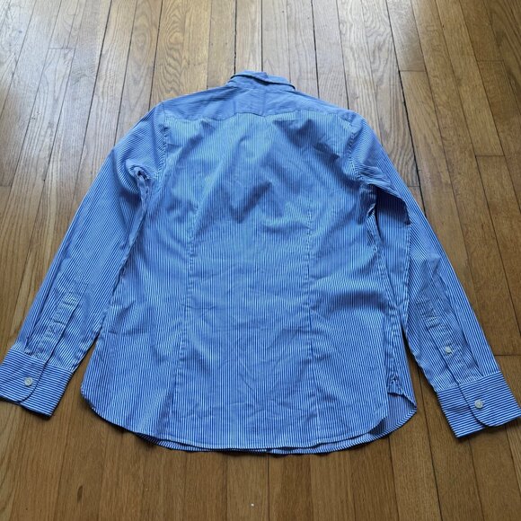 Thomas Mason J.Crew Size 8 Blue & White Stripe Long Sleeve Button-Up Dress Shirt - Picture 16 of 16